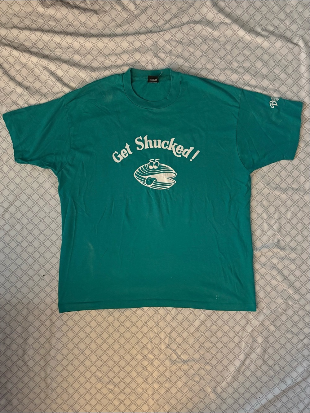 Vintage Single Stitch Screen Stars Get Shucked! Teal Graphic T-Shirt